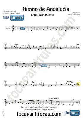 Tubepartitura Himno de Andalucía partitura para Violín Música de José del Castillo y con la letra de Blas Infante