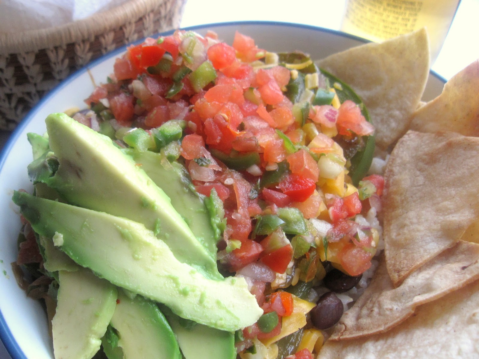 Food for the Week Vegetarian Fajita Burrito Bowls with Baked Tortilla