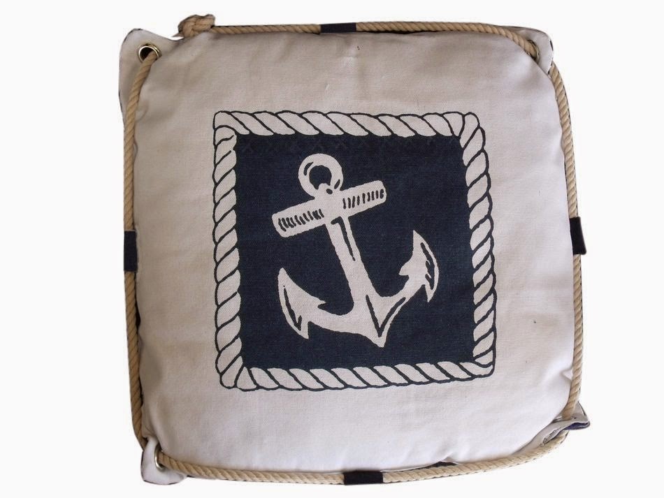 Navy Blue and White Anchor Decorative Nautical Pillow with Rope