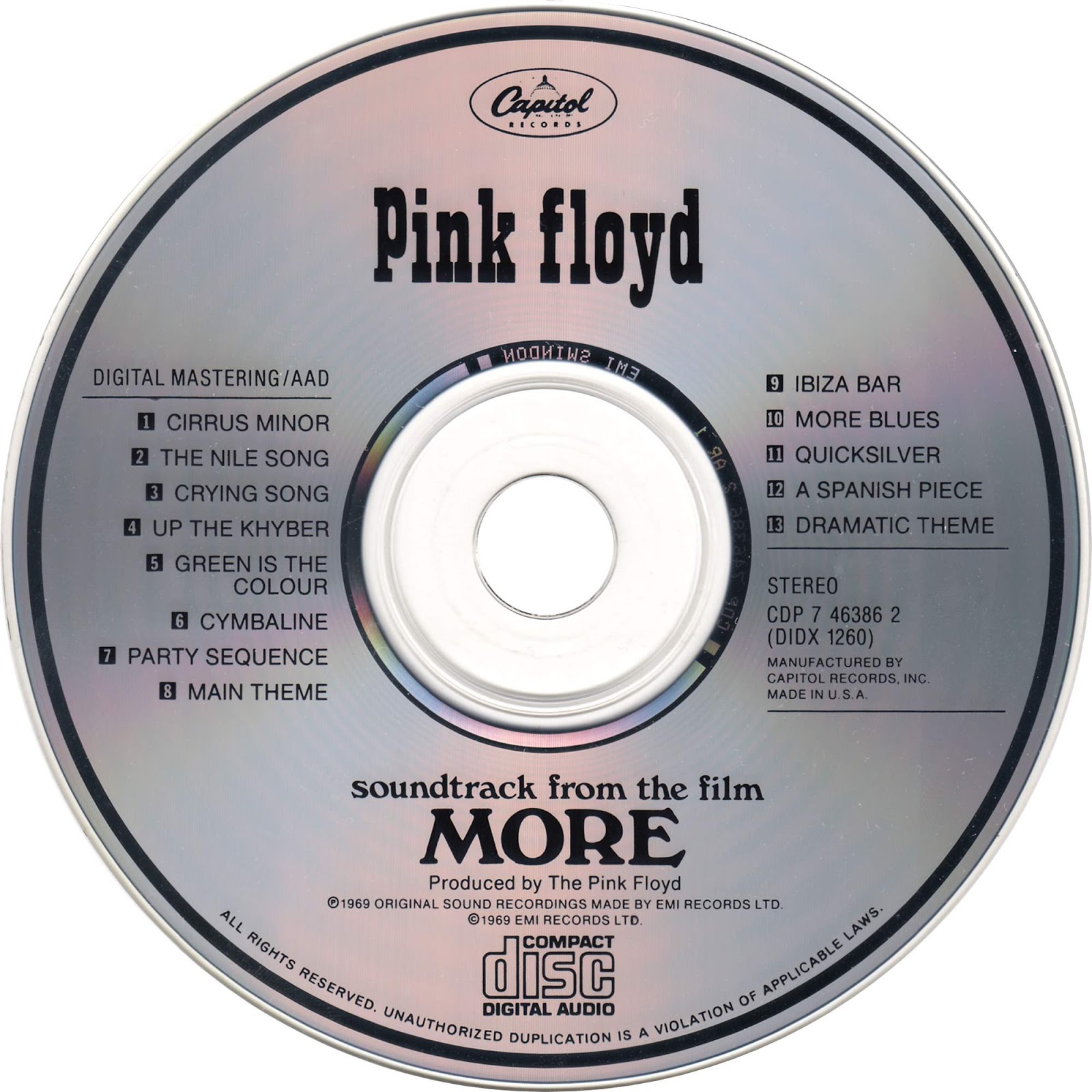 Pink Floyd Ilustrado More. Original Motion Picture Soundtrack C.D U.S.A