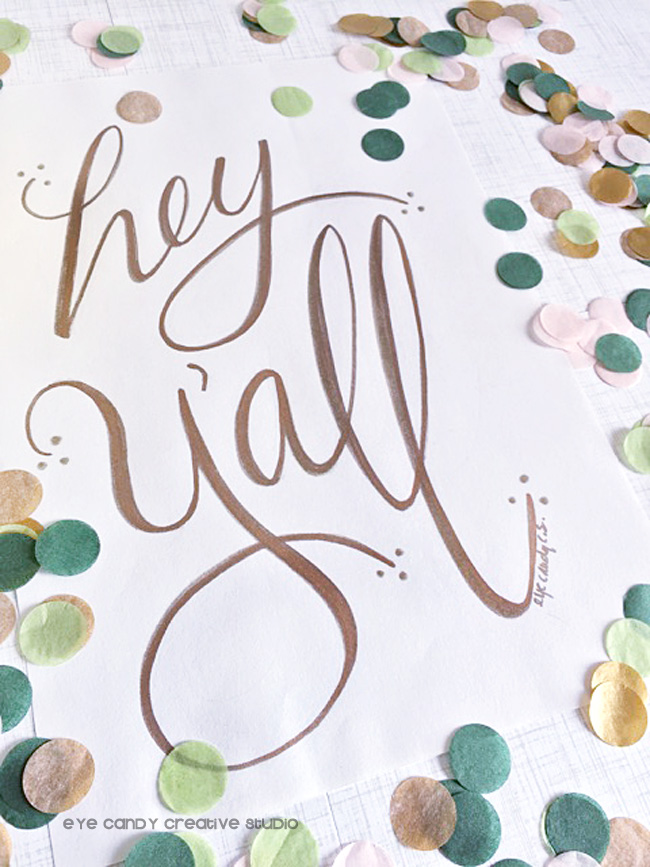 metallic gold letters, hand lettering, art print, the flair exchange, confetti