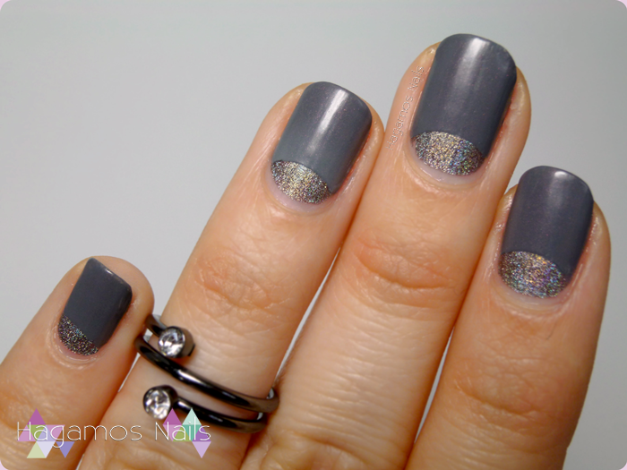 Manicura Media Luna Holográfica y termica. Hagamos Nails FRIA