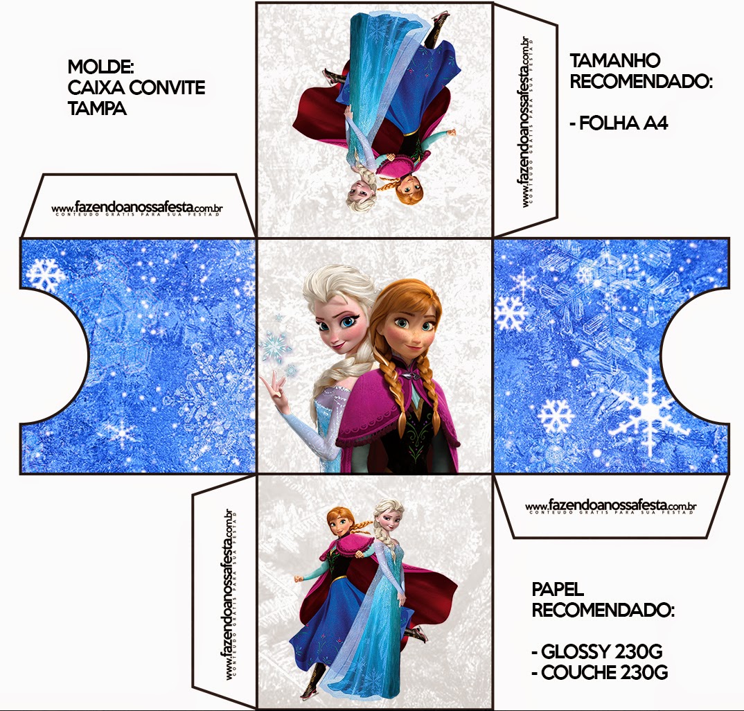 Frozen Nevando: Cajas para Imprimir Gratis. Caja invitacion de Frozen.