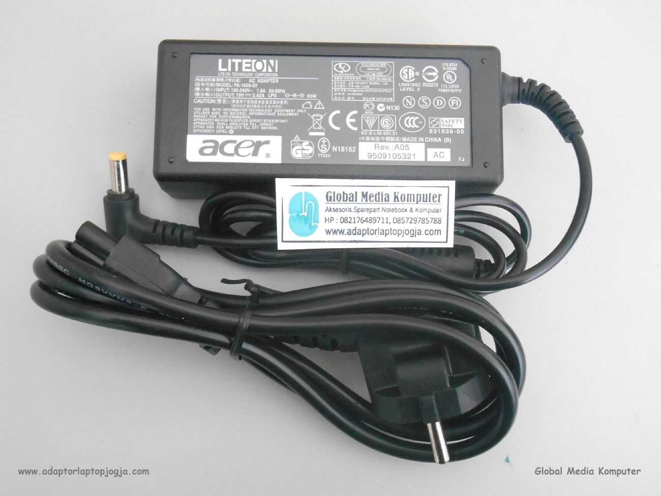 Adaptor Acer Aspire 19V 3.42A 65W Replacement + Kabel Power Global Media Komputer Toko