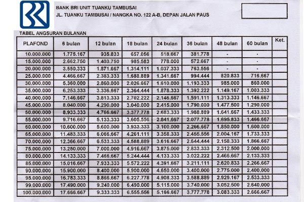 Tabel Pinjaman KUR BRI UNTUK MODAL USAHA - Alidah’s blog