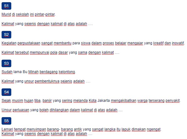 Contoh Soal Pola Dasar Kalimat