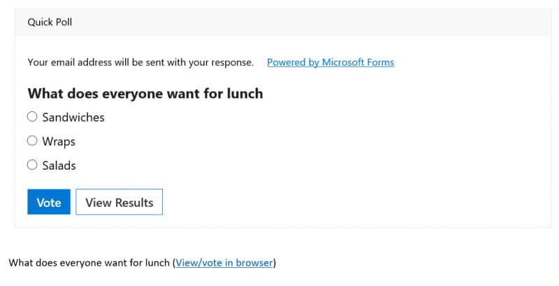 Office Insiders with Beta Channel Build 13029.20006 can now quickly create Polls in Outlook for Windows