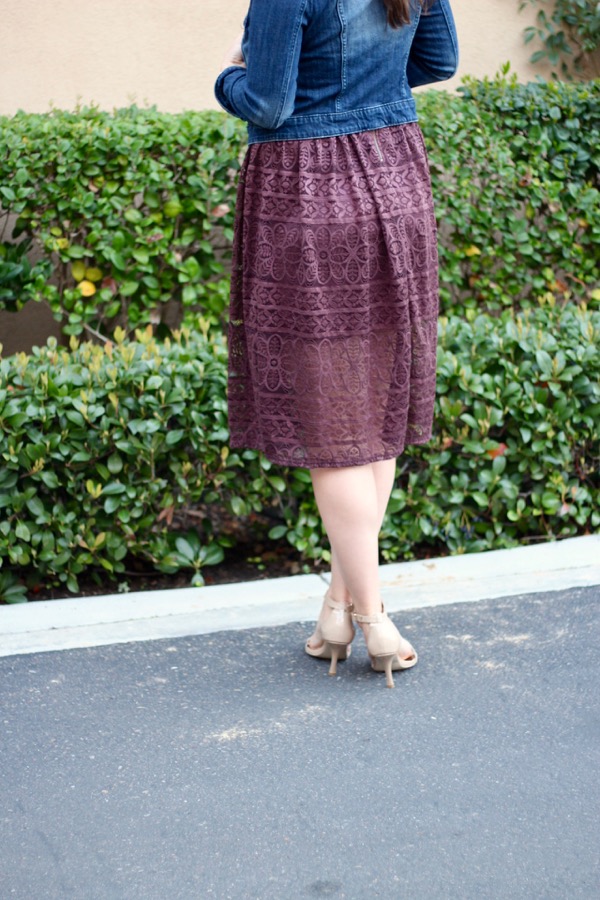 LunaVida Lace Place Denim Jacket + Midi Dress + Ankle Strap Heels