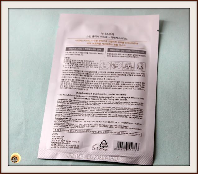 USAGE DIRECTIONS OF INNISFREE SKIN CLINIC MASK- MADECASSOSIDE