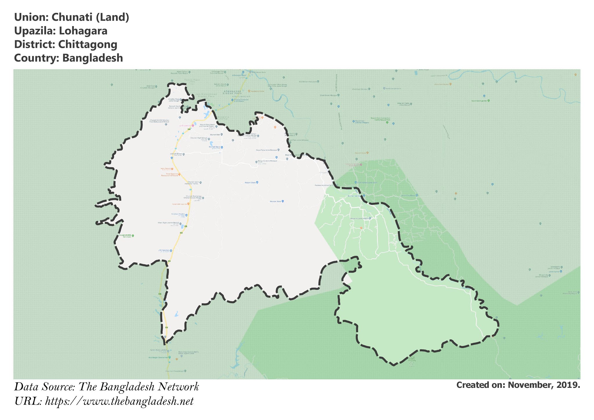 Map of Chunati of Chittagong, Bangladesh.