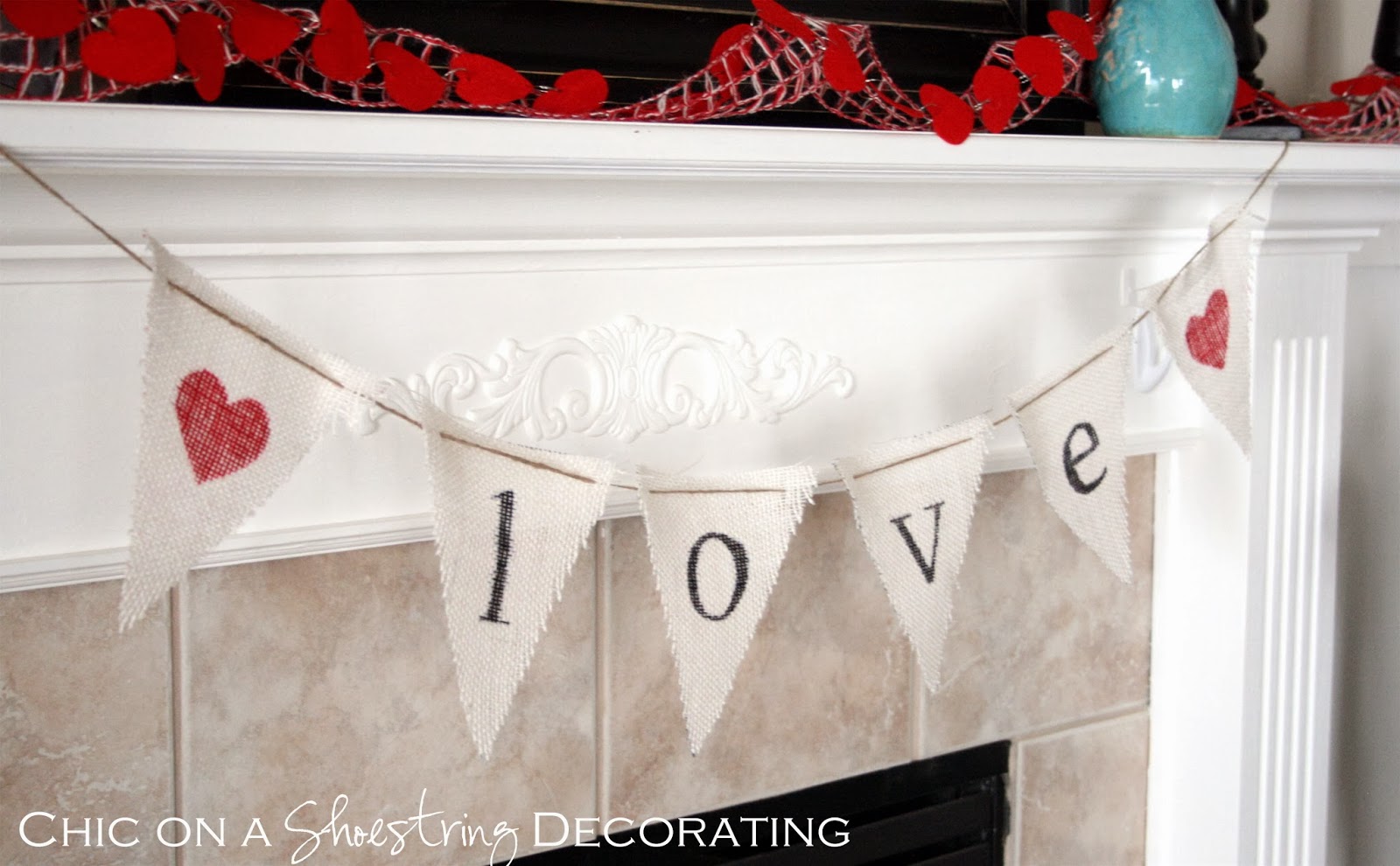Valentine's Day Mantel, Teal & Red by Chic on a Shoestring Decorating