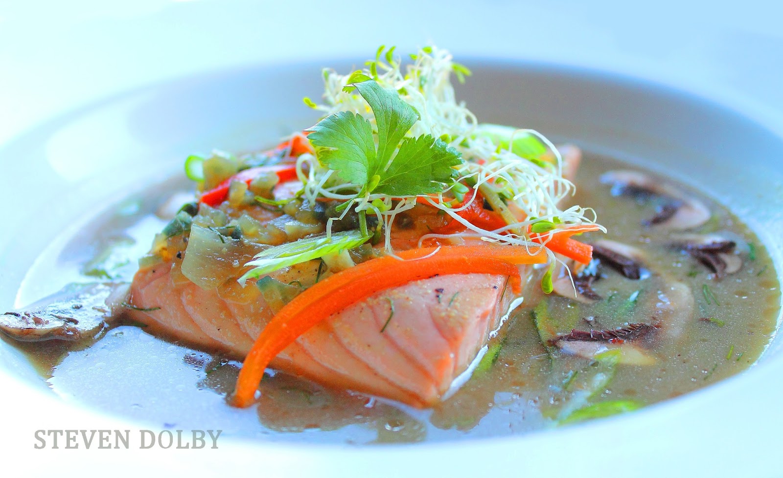 Poached Salmon in Miso Broth by Steven Dolby