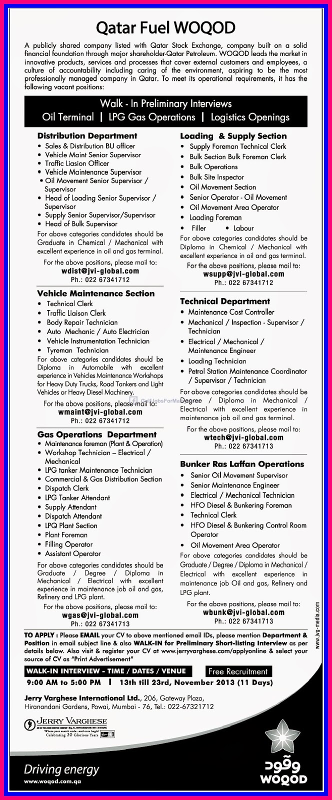 Qatar Fuel Woqod Gulf Jobs for Malayalees