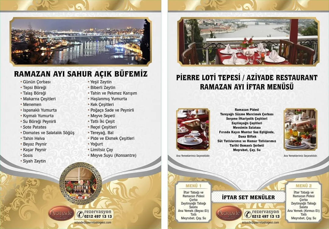 aziyade restaurant iftar menü fiyatları 2019 pierre loti iftar mekanları istanbul iftar mekanları 