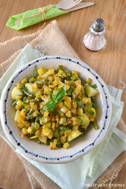 Salade haricots verts, pommes de terre et courgettes