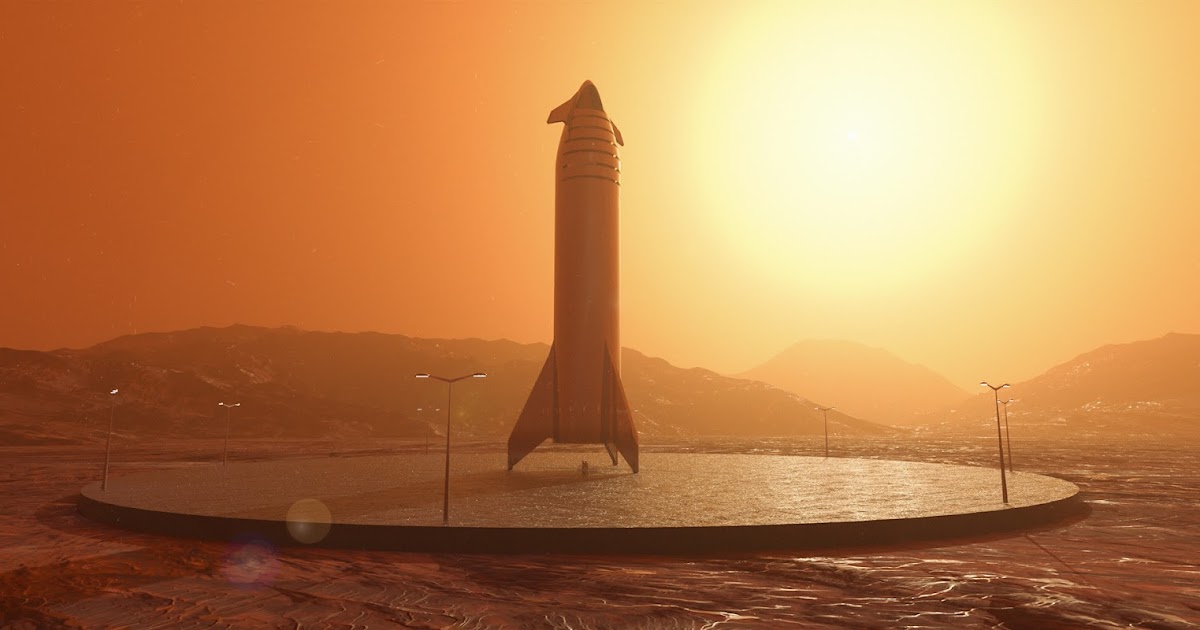 SpaceX Starship on a landing pad on Mars by Charlie