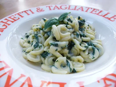 Pasta with Cheese and Spinach Sauce in a bowl