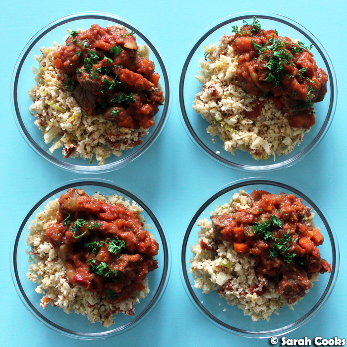Sarah Cooks Meal Prep Monday Beef Stew with Cauliflower Couscous