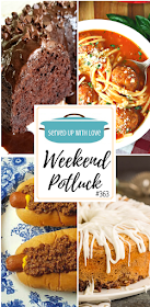 Weekend Potluck featured recipes include Hot Dog Chili Sauce, Sour Cream Cinnamon Roll Pound Cake, Spaghetti and Meatball Soup, Impossible 5 Ingredient Chocolate Cake, and so much more. 