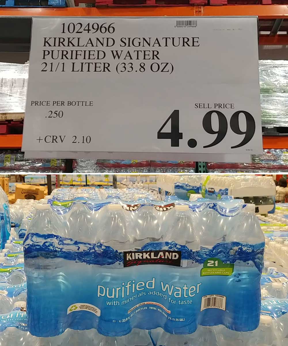 Costco의 Kirkland Purified Water 가격 비교