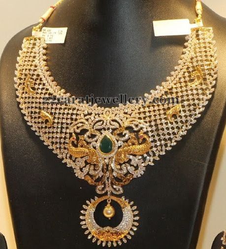Heavy Peacock Set with Diamonds - Jewellery Designs