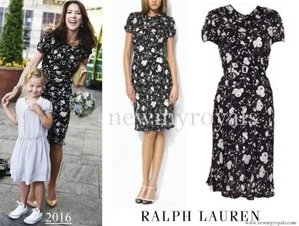Crown Princess Mary wore Ralph Lauren Black and White Floral Dress