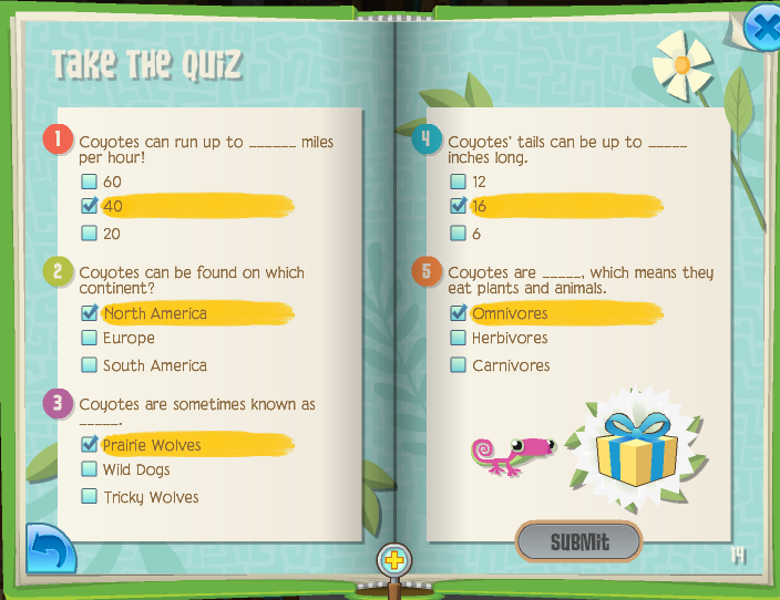The Animal Jam Whip Coyote Minibook Quiz Answers