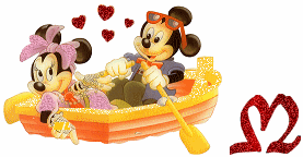 Alfabeto brillante de Mickey y Minnie paseando en lancha M. 