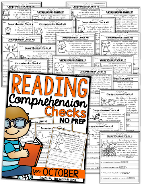 Reading Comprehension Checks for October- Build confidence in beginning and struggling readers with these short stories, while teaching students to find text evidence to support their answers.