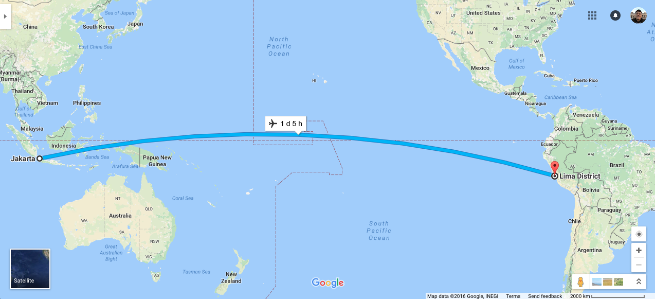 Ideal Flight Path from Jakarta to Lima, Peru