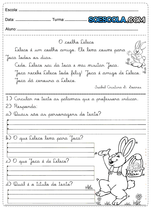 Baixe Atividades de interpretação de texto para o 2° ano — SÓ ESCOLA