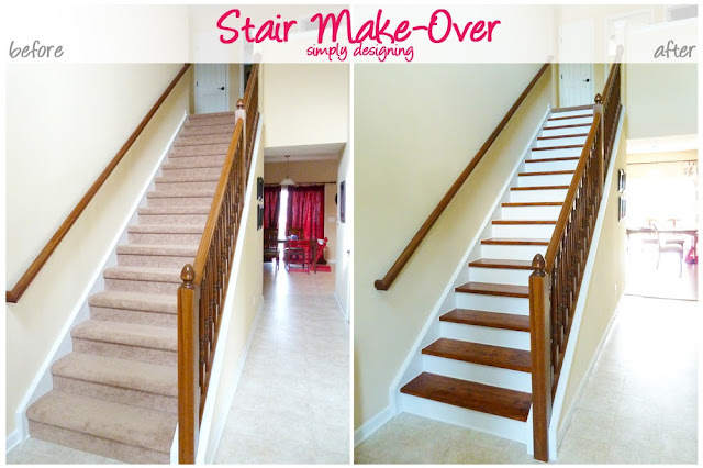 Staircase Make-Over | step by step instructions on how to rip up carpet and refinish wood stairs, including all the mistakes we made along the way | Simply Designing | #diy #decorating #homedecor #homeimprovement #homeprojects #tutorial #stairs #stain