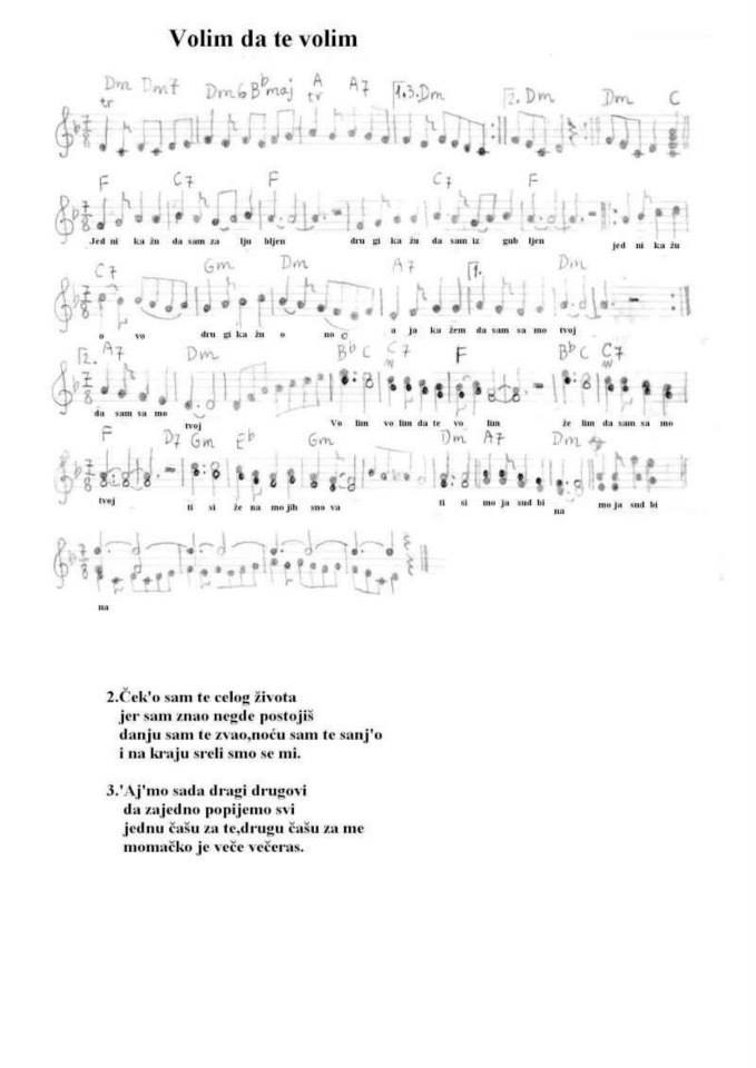 NOTE DOMACE I STRANE VOLIM DA TE VOLIM NOTE AKORDI TEKST