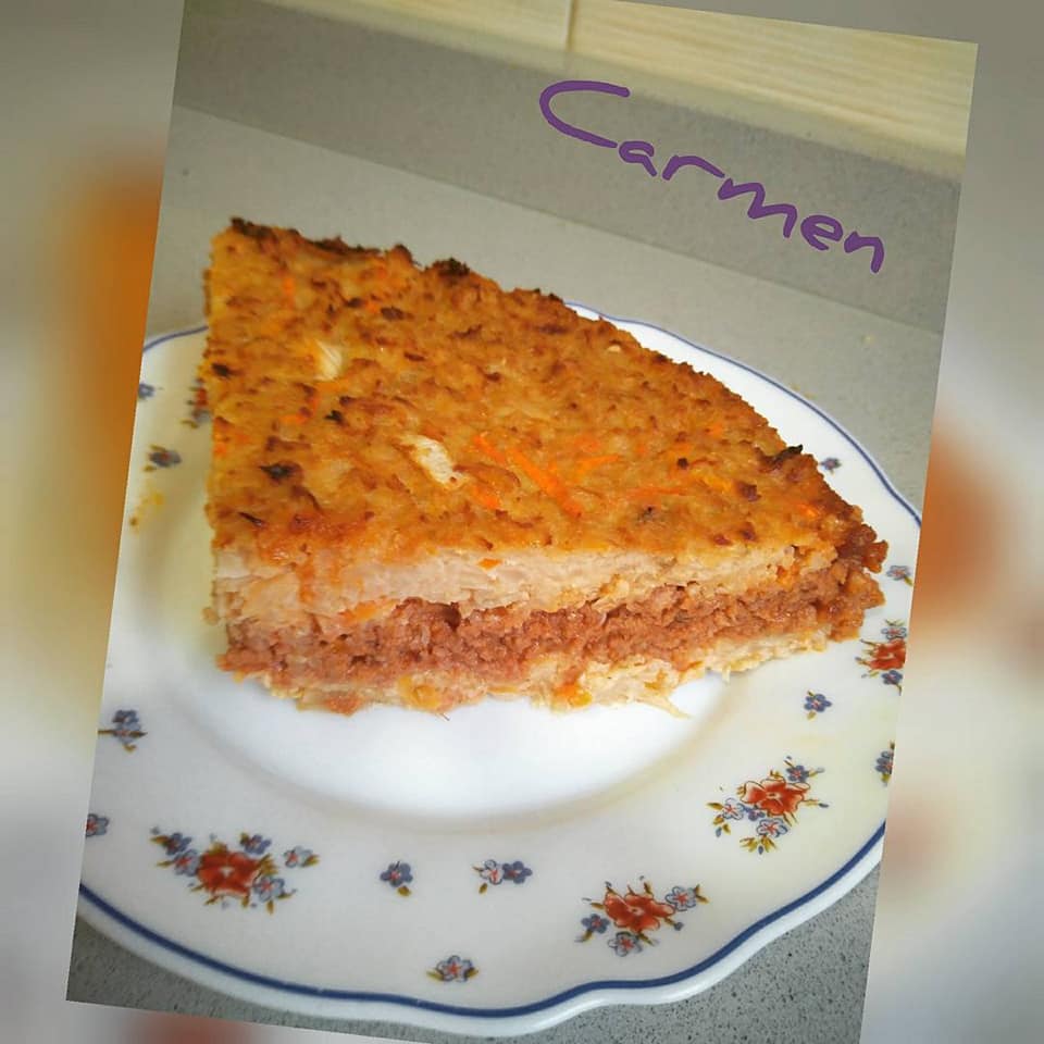 PASTEL DE COLIFLOR Y ZANAHORIA CON CARNE PICADA DE TERNERA