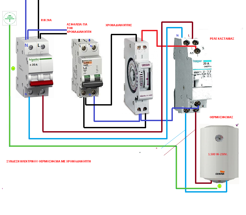 Можно подключить автомат снизу. Схема подключения водонагревателя к автомату. Соединение водонагревателя через автомат. Схема подключения УЗО К водонагревателю. Подключение водонагревателя к розетке.