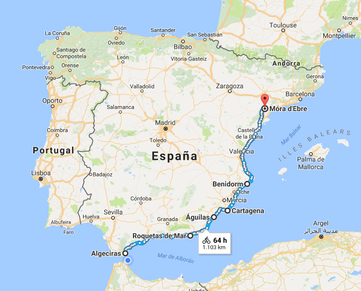 Vuelta a la Península Ibérica en cuatro años, Ruta 2017 Algeciras (Cádiz) - Mora D'Ebre (Tarragona)