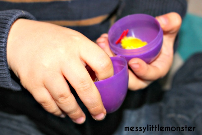 Plastic easter egg and chick activity for toddlers and preschoolers