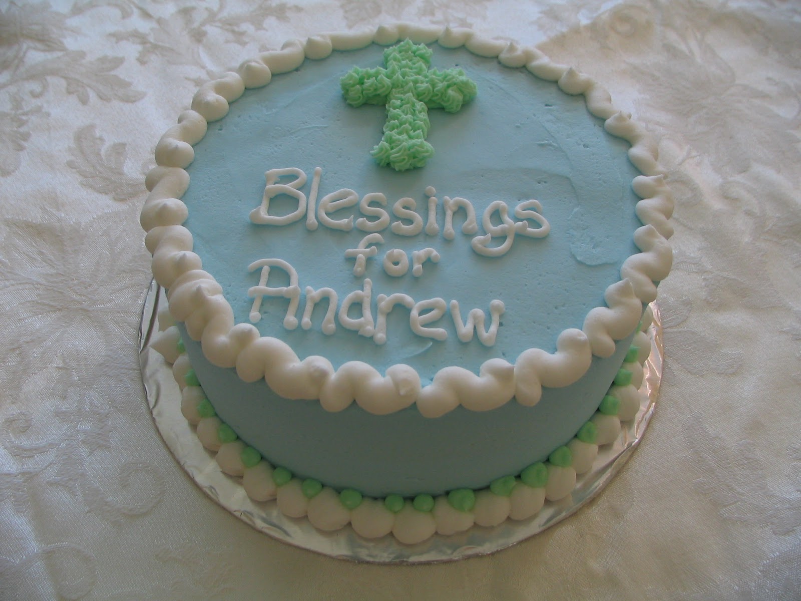 Pink and Teal Baptism Cake