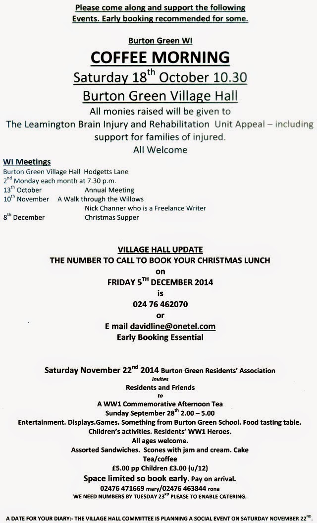 Burton Green Coffee Morning and Village Hall Events