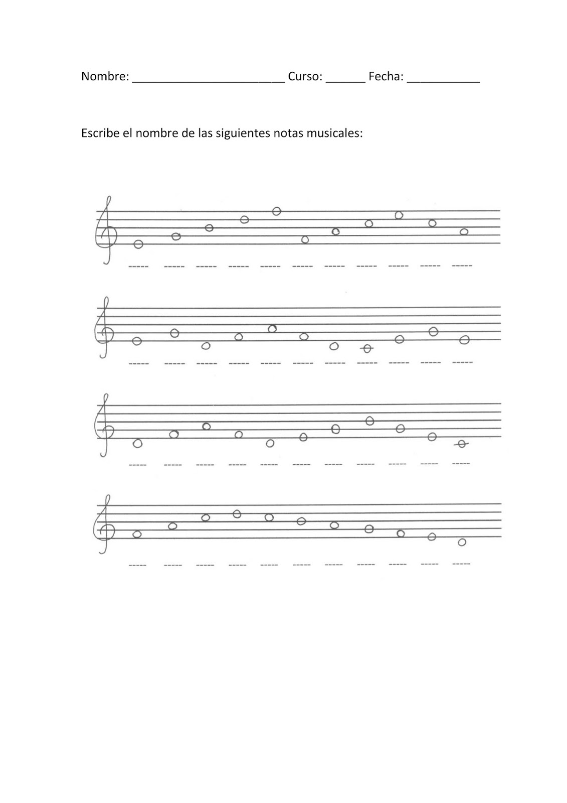 Pentagrama, clave, notas. Cuaderno de Música.