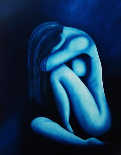 Blue Nude Oil Painting Night Passion by k Madison Moore.