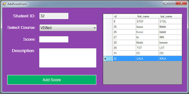 C# Students Information System Source Code - add score