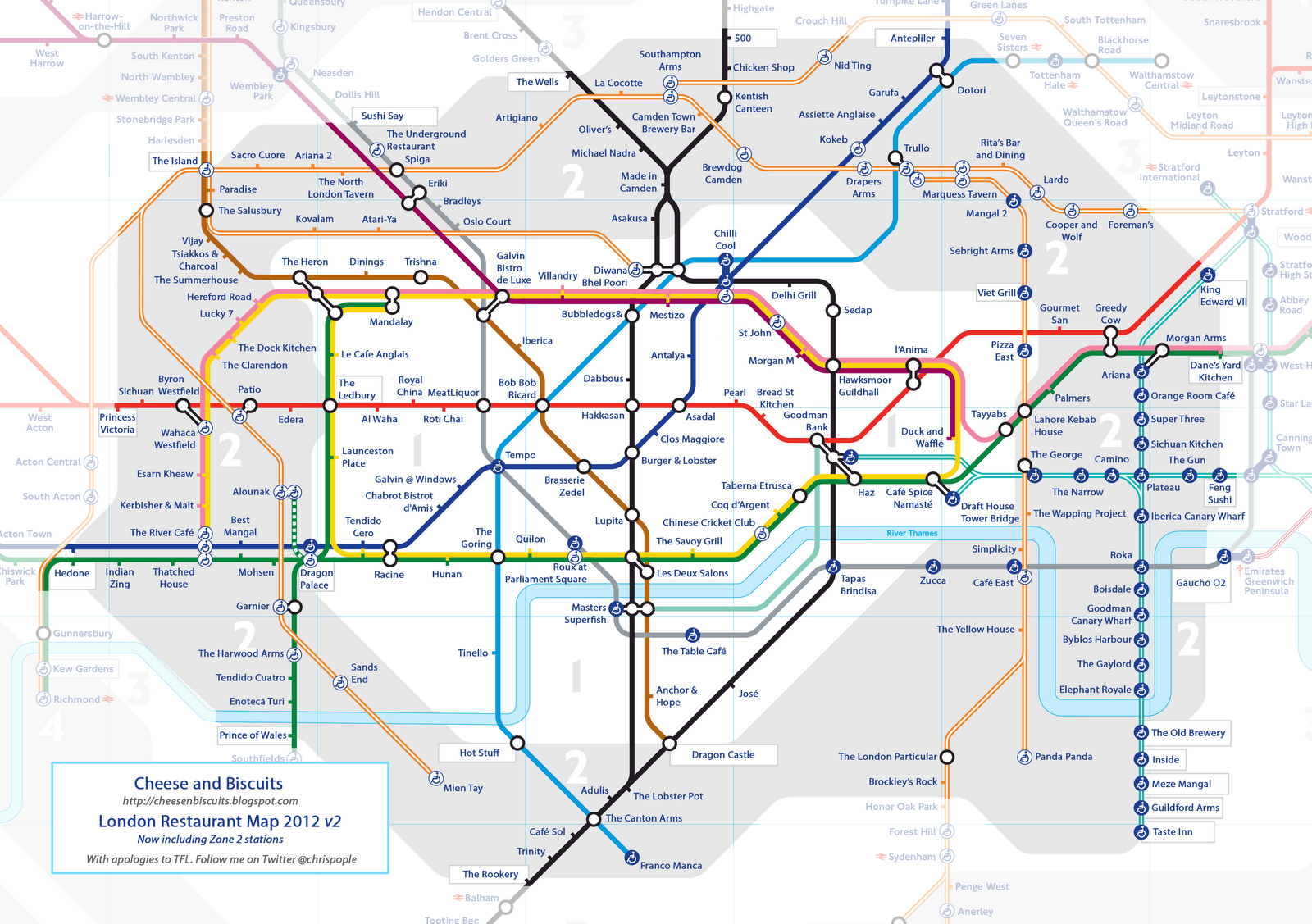 I've updated my Restaurant Tube Map to include Zone 2. Let