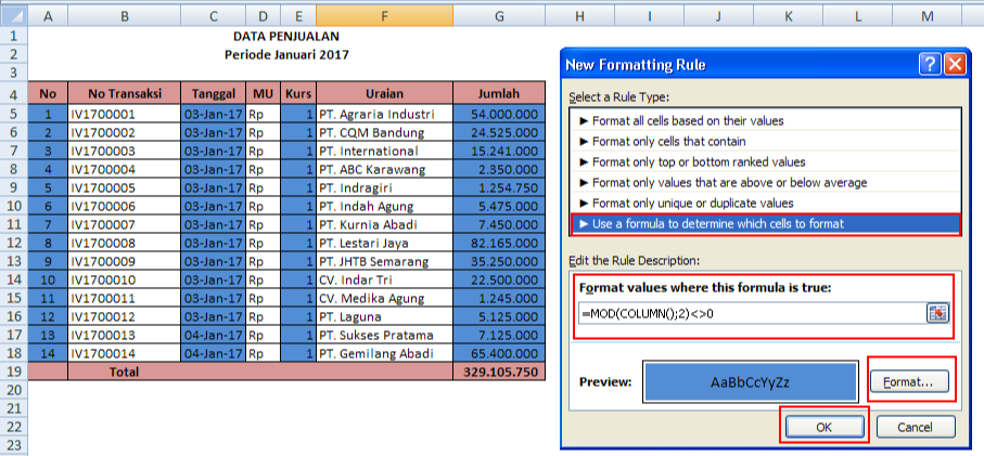 Format As Table, Mengubah Warna Baris/Kolom Otomatis Dalam