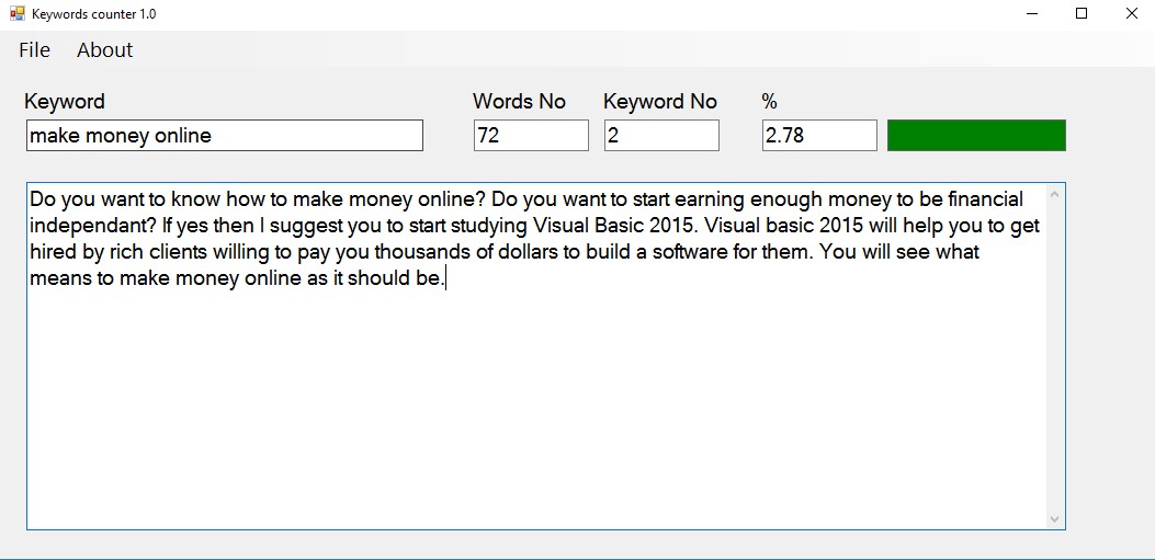 Keyword density calculator in Visual basic 2015 Keyword density calculator in Visual basic 2015