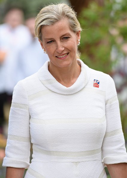 Countess Sophie wore SUZANNAH Wave Textured Stripe skirt and top, carried Sophie Habsburg- Amber clutch at the RHS Hampton Court Palace Flower Show