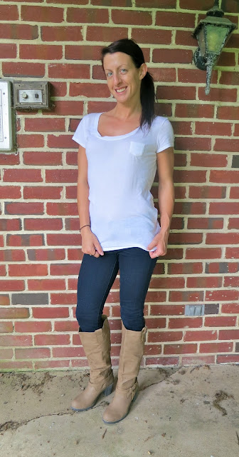 White Tee Brown Boots Outfit