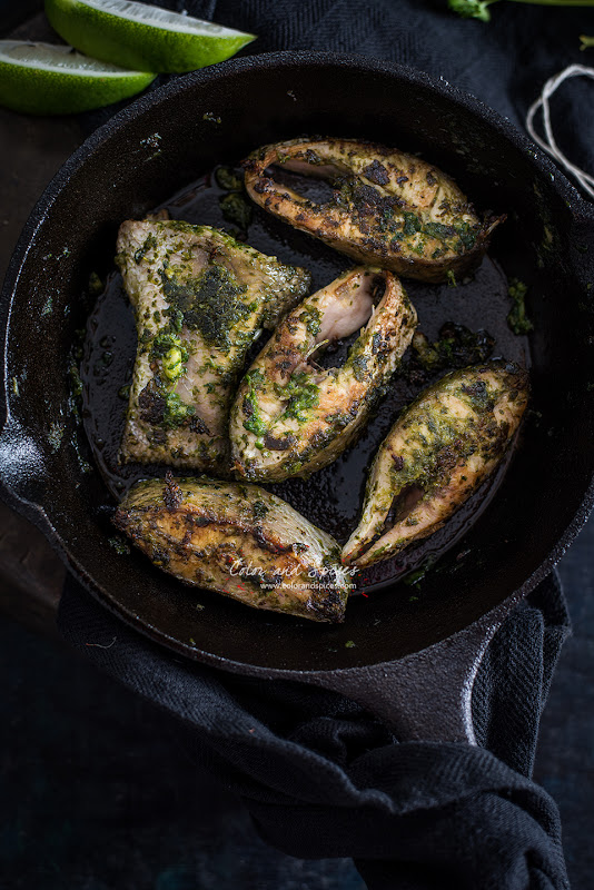 Color and Spices Pan seared fish with spicy coriander pesto...