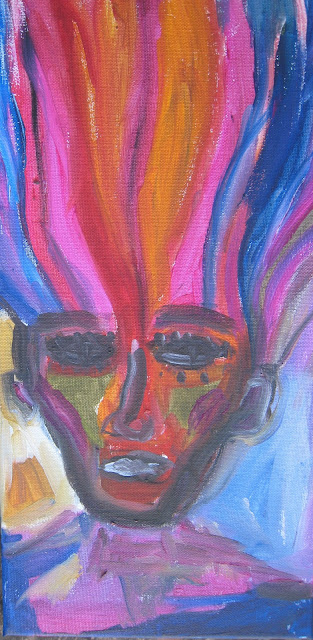 Pintura que representa una cabeza humana de donde crecen lianas y plantas de colores que se expanden hacia el cielo una vez superada la barrera física y mental del cráneo, por Emebezeta