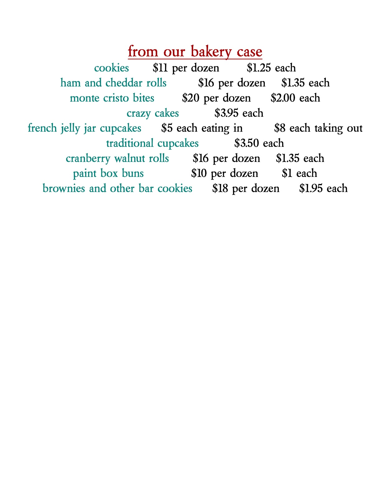 Paint BoxCafe Bakery Menu